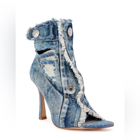 AZALEA WANG TANDY DENIM PEEP TOE BOOTIE SIZE 7